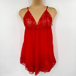 Fredericks Of Hollywood Red Lace Babydoll Chemise Teddy Lingerie Size L